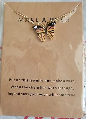  BUTTERFLY MAKE A WISH ENAMEL PENDANT NECKLACE WITH CARD 1PC Choose Color • $1.99