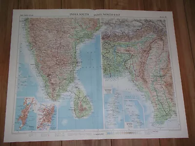 1959 Vintage Map Of Southern India Sri Lanka Ceylon / Madras Mumbai Inset Map • $35.27