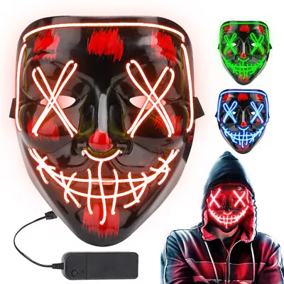 LED Neon Stitches Mask Wire Light Up Costume Purge Cosplay Halloween Party Masks • $13.89