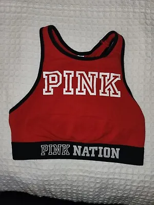 Victoria Secret PINK Nation XS Crop Top Sports Bra Red Black X Small Cheer Yoga • $7