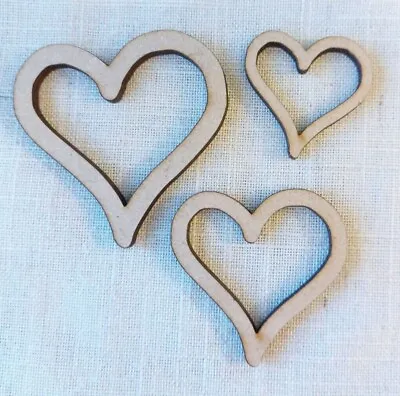 Wooden Hollow Hearts Craft Shapes Embellishments Blank Laser Cut Decorations MDF • £2