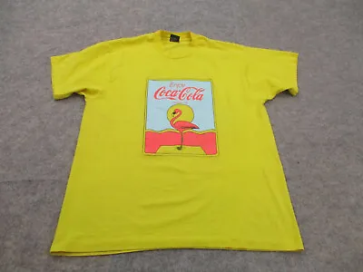 VINTAGE Coca Cola Shirt Mens Extra Large Yellow Screen Stars Crew Neck Tee * • $14.37