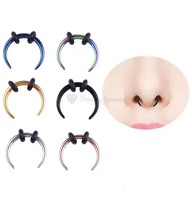 1x Surgical Steel Buffalo Horn Septum Horn C Shape Spike Ear Crescent Nose Ring • £2.99