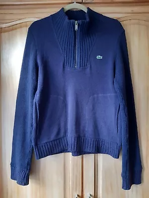 Lacoste Navy 1/4 Zip Wool/Cotton Slim Fit Pocketed Jumper • £10