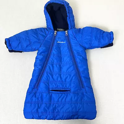 Eddie Bauer Baby Puffer Jacket One Piece 0 - 3 Months Blue Zip Belt Pass Thru • $19.99