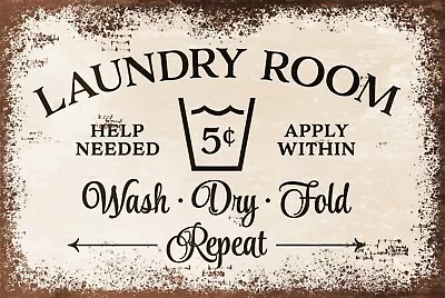 Laundry Room Plaque Vintage Style Retro Metal Sign Washing Clothes Laundrette • £3.93