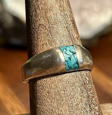 Sterling Silver Turquoise Chip Ring Band Vintage Retro Jewelry Mexico • £34.30