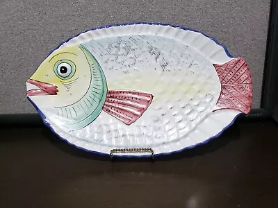 Ceramic Large Fish Shaped Platter Made In Italy  Vietri Hand Painted 185 X11  • $37.39