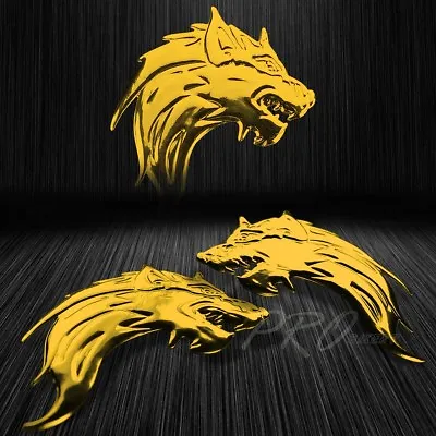 $12.79 • Buy 2x 3  3D ABS Emblem Decal Motorcycle Bike Glossy Sticker Wolf Gang Chromed Gold