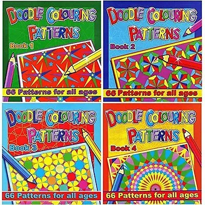 Set Of 4 Doodle Colouring Pattern Books Anti Stress Books For Adults & Children • £14.99