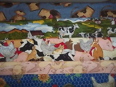 FARM Horse Pig ROOSTER Chicken Cow Cotton FABRIC U-Pick SS INFO 1/2 Yd BTHY • $3.95