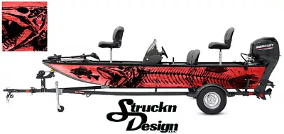 Boat Wrap Musky Pike Skeleton Vinyl Graphic Decal Kit Fish Bass Fishing Hot Red • $282.45