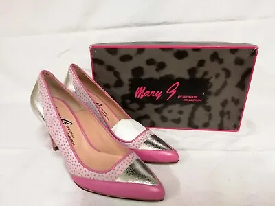 Mary G. Pink & Silver Leather Court Shoes 3.5   Stiletto Heel Size UK 4.5 • £26.99