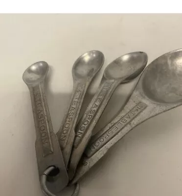 Vintage Aluminum Metal Nesting Oval Measuring Spoons With Ring US Std Set Of 4 • $19