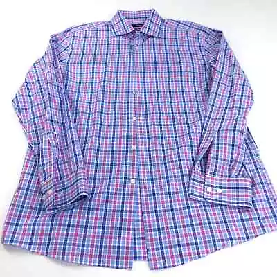 Hugo Boss SHARP FIT 17 34/35 MINT Button Long Sleeve Cotton Check Dress Shirt • $18.15