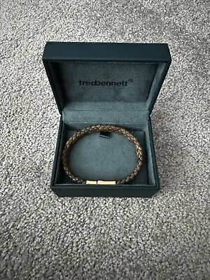 Fred Bennett Mens Rose Gold Plated Leather Braid Bracelet • £35