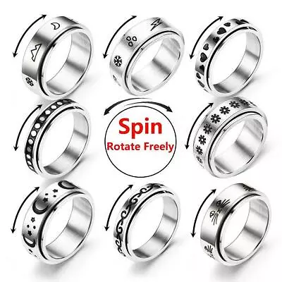 Fidget Anxiety Ring Stainless Steel Spinner Rings ADHD Teens Women Gift Size6-11 • $1.80