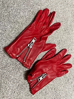 KG Kurt Geiger Leather Gloves - Red - Size S/M • £10