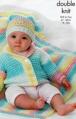 1933 Dk Knitting Pattern Prem Baby Boy Girl 16 -26 Jacket Hat & Blanket  Copy • £3.49