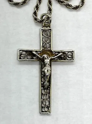 Vintage GE 800 Silver Cross Pendant Sterling Silver Necklace 24.3/8” 5.73g • $75