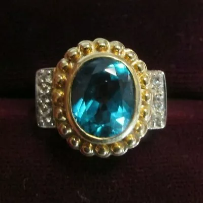 LAURA RAMSEY 10K YELLOW GOLD 3.61 Ct Caribbean Green Topaz White Sapp SZ 6 W/BOX • $799.99