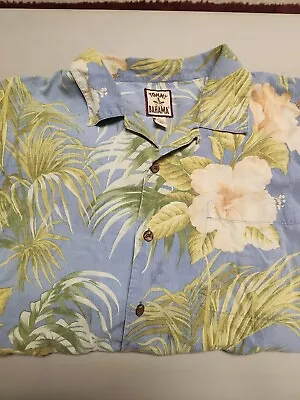 Vintage Tommy Bahama Men's Button Up Beach Shirt XL Blue & Tan Floral 100% Silk • $18.99