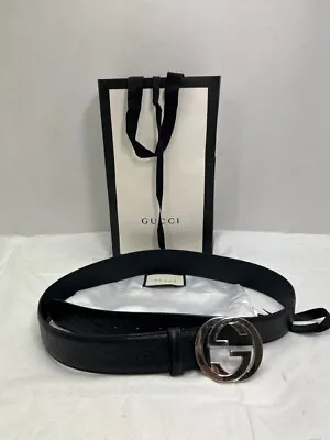 Gucci Interlocking GG Buckle Signature Leather Belt Palladium Buckle (NJL024921) • $284