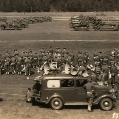 Loudspeaker Car Soldier Parade Military RPPC Photo Postcard • $27.50