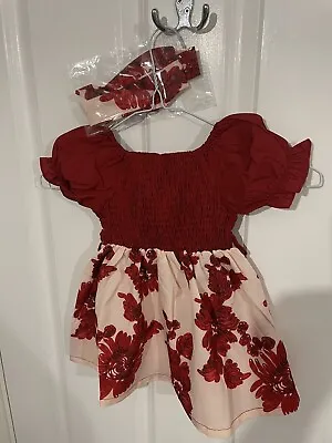 Shein Kids Baby Girls Deep Red Floral Dress 9-12 Months • £2