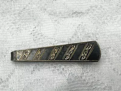 Vintage Sterling Silver Etched Damascene Tie Clip • $25.50