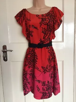 Oasis Belle Red Silk Belted Dress Size 12 • £19.99