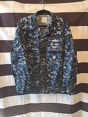 Military Uniform Style BDU Shirt U.S. Navy Digital Blue Camo Large Long • $20