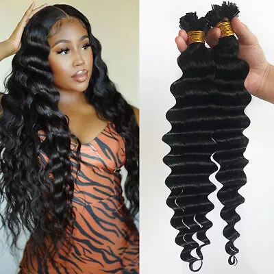 Deep Wave Peruvian Remy Human Hair Flat Tip Hair Extension 8-30 Inch 100 Strands • $70.84