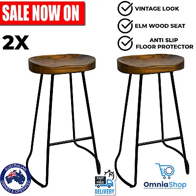 $191.97 • Buy Artiss 2 X Vintage Tractor Bar Stools Wooden Stool Industrial Chairs Set Black