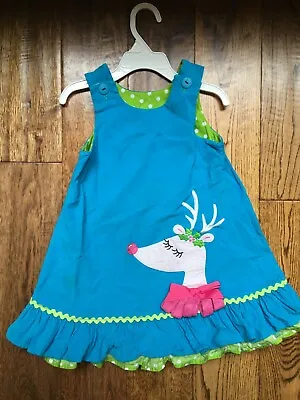 Mulberry St. 3T Reversible Dress Reindeer Polka Dots Christmas Corduroy Boutique • $15.95