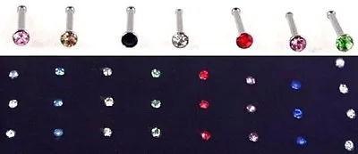 20g Nose Bone Stud Straight Stem 2mm Crystal Gem 316L Bar Screw Ring Jewellery • $2.40