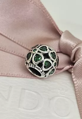 Authentic Pandora Green CZ Lucky Clover Hearts Charm 791496CZN • $59