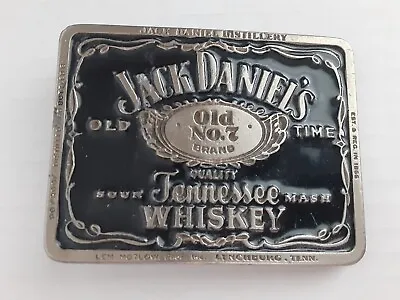 Vintage JACK DANIELS Belt Buckle Black Enamel Pewter Tennessee Whiskey Old #7 • $14.99