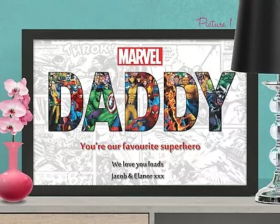 Personalised Daddy Gifts MARVEL Word Art Fathers Day Gift Customize Print Framed • £5.59