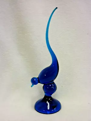 Vintage Mcm Viking Glass Blue Long Tail Bird Figurine Staute 11.5  Tall • $132.99