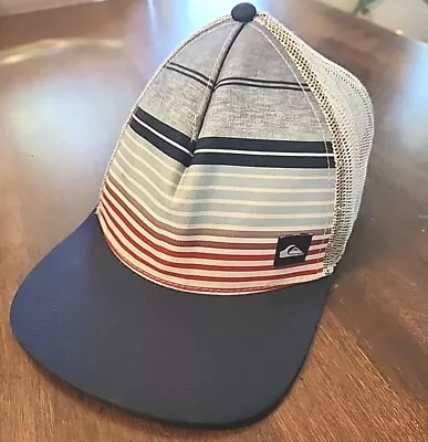 Quiksilver Striped Trucker Hat Blue Snapback Cap Surf Skate Retro • $18.99