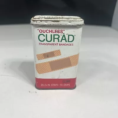 Vintage Curad Ouchless Metal Tin Box Transparent Bandages Kendall 3 1/2”. J33 • $9.99