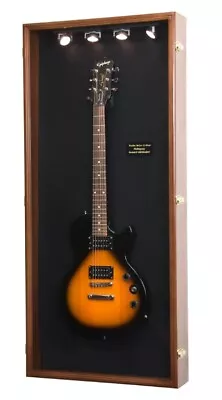 Guitar Display Case Walnut Black Cabinet Wood LED Light Fender Taylor Martin 50  • $339.99