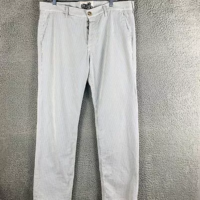 7 For All Mankind Seersucker Pants Mens 36 Blue White Striped Button Fly Preppy • $25.74