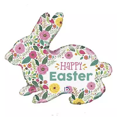 Spring Flowers Easter Bunny Holographic Helium Foil Giant Balloon 81cm / 32 In • £3.73