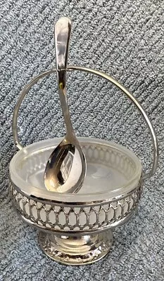 Vintage Silver Plated Footed Stand & Spoon Frosted Jam/Sugar Glass Bowl England • £14.46