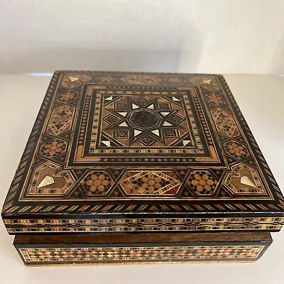 Vintage Mosaic Wood Box Mother Of Pearl Inlay Jewelry Box • $39.99