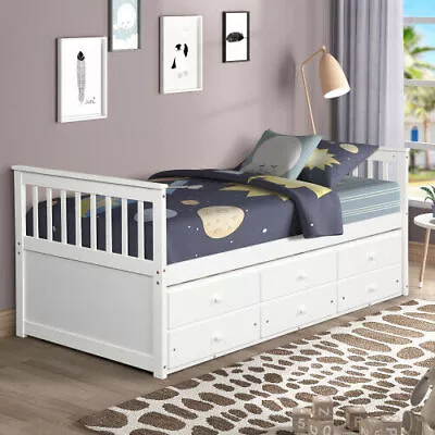 NEW Captain's Bed Twin Daybed With Trundle Bed And Storage Drawers High-quality • $462