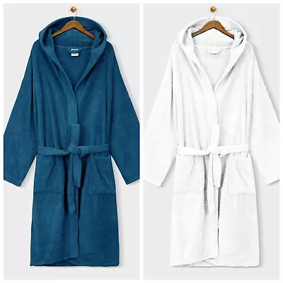 Hooded Robe Luxury 100% Egyptian Cotton Terry Towelling Bath Robe Dressing Gown • £15.50