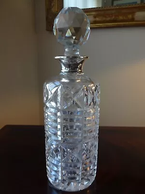 Vintage Cut Glass Lead Crystal Silver Topped Whisky Decanter London 1935. • £150